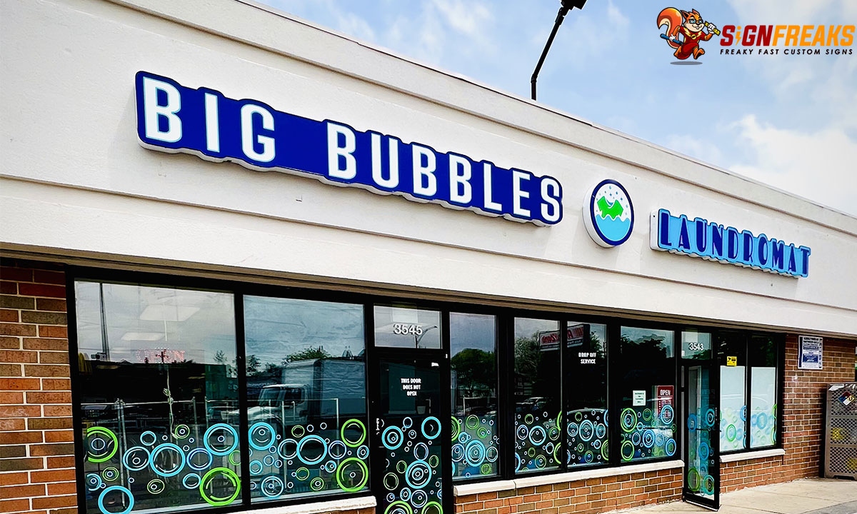 Channel-Letters Sign-Big Bubbles Laundromat Cloud