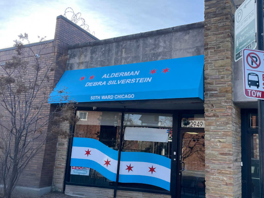 Commercial awnings for Alderman office in Chicago by SignFreaks, providing shelter and style.