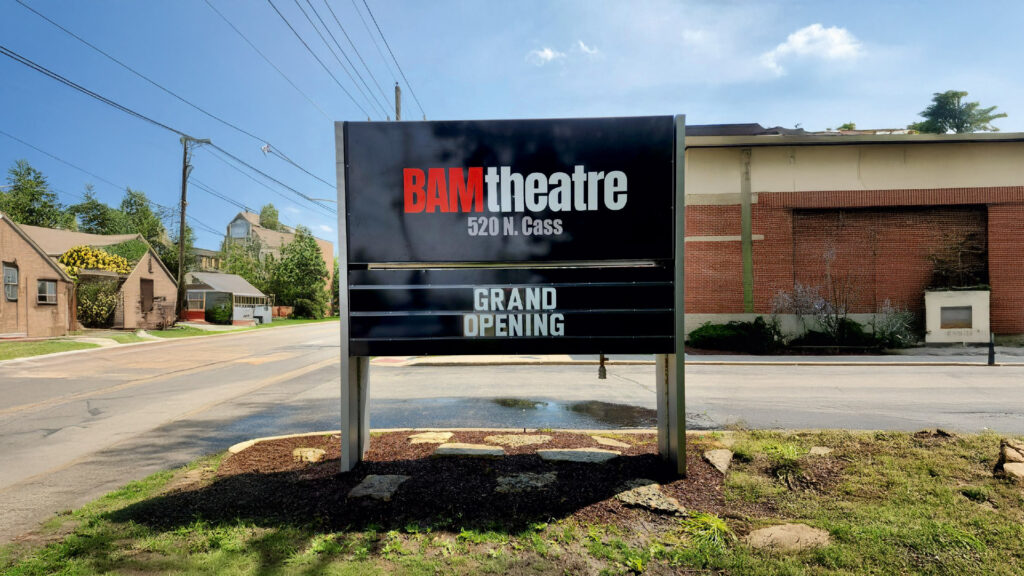 BAM Theatre monument sign installed at Chicago location