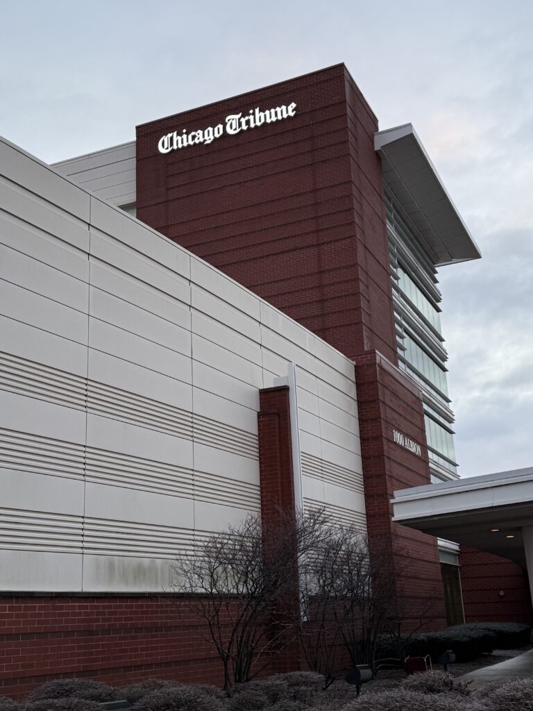 Channel letter sign for Chicago Tribune by SignFreaks, enhancing media building.