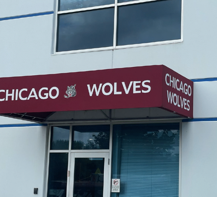 Commercial canopy for Chicago Wolves in Chicago by SignFreaks, enhancing venue entrance.