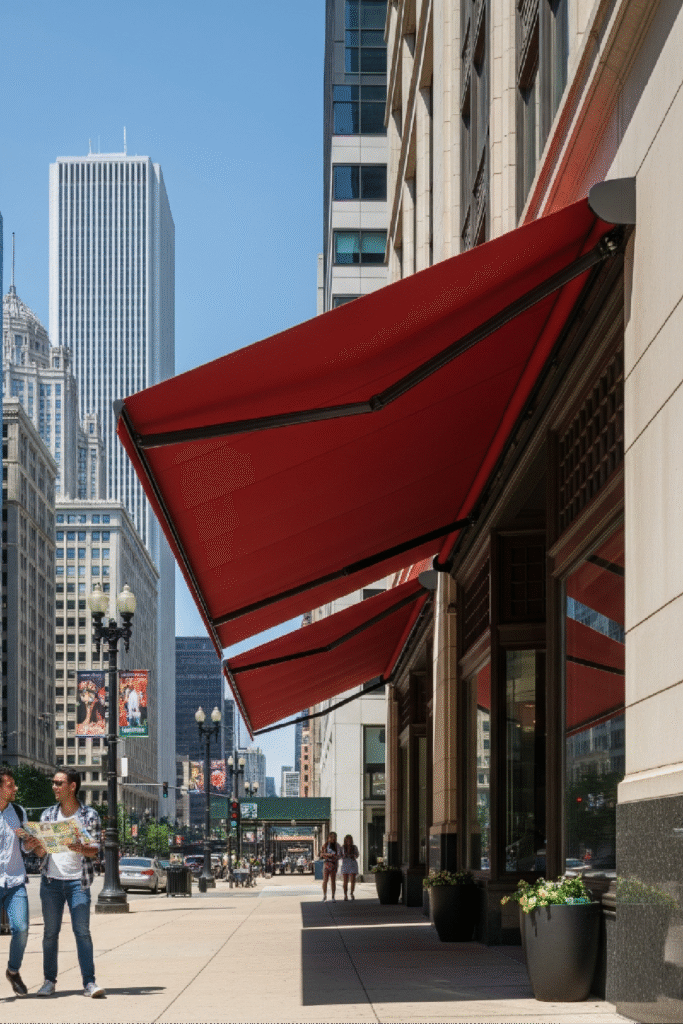 Retractable awnings in Chicago by SignFreaks, enhancing patios and storefronts.