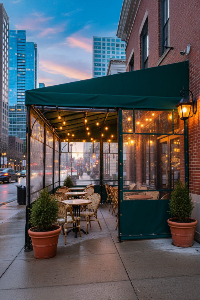 Vestibules for outdoor cafes in Chicago by SignFreaks, improving guest comfort.