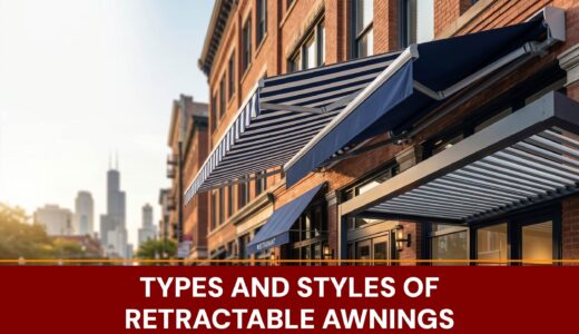 A sleek motorized retractable awning extended over a modern house patio, showcasing its elegant style.