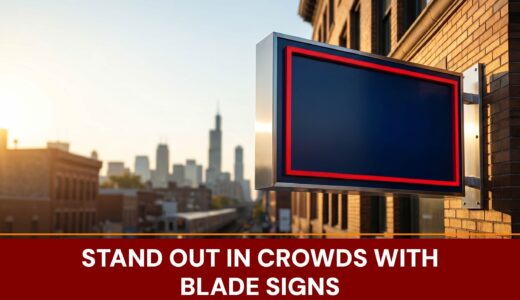 A modern round blade sign extending from a brick wall storefront, showcasing custom business branding.