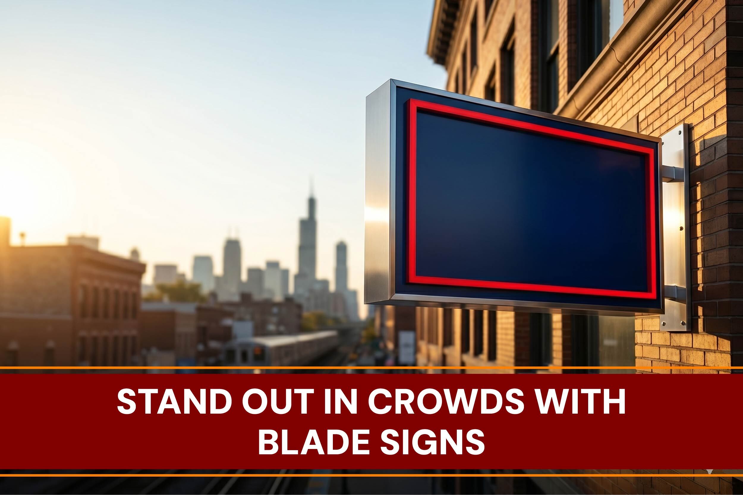 A modern round blade sign extending from a brick wall storefront, showcasing custom business branding.