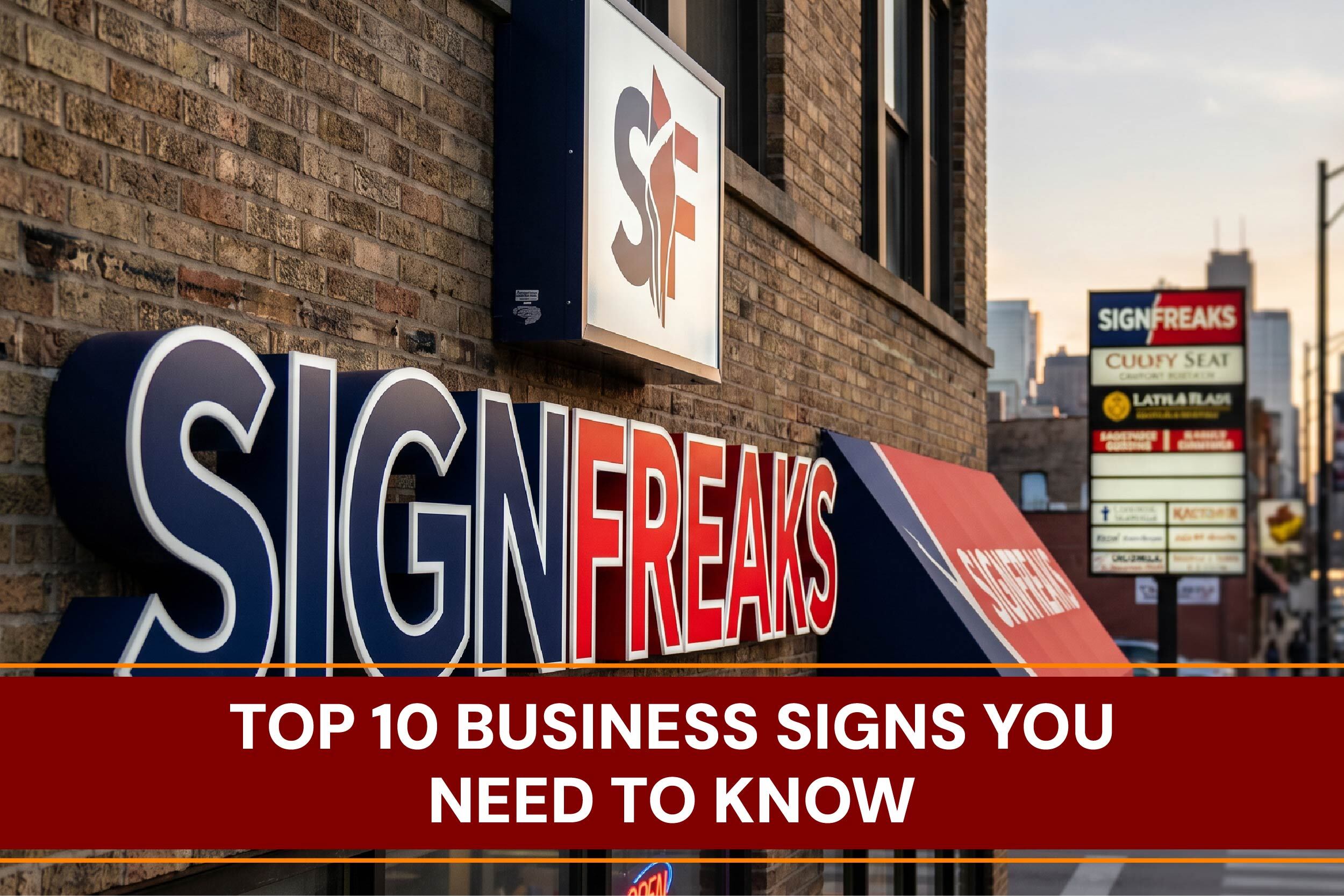 A guide displaying different types of professional business signs and their best strategic uses for companies.
