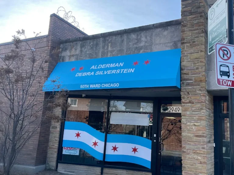 Commercial awnings for Alderman office in Chicago by SignFreaks, providing shelter and style.