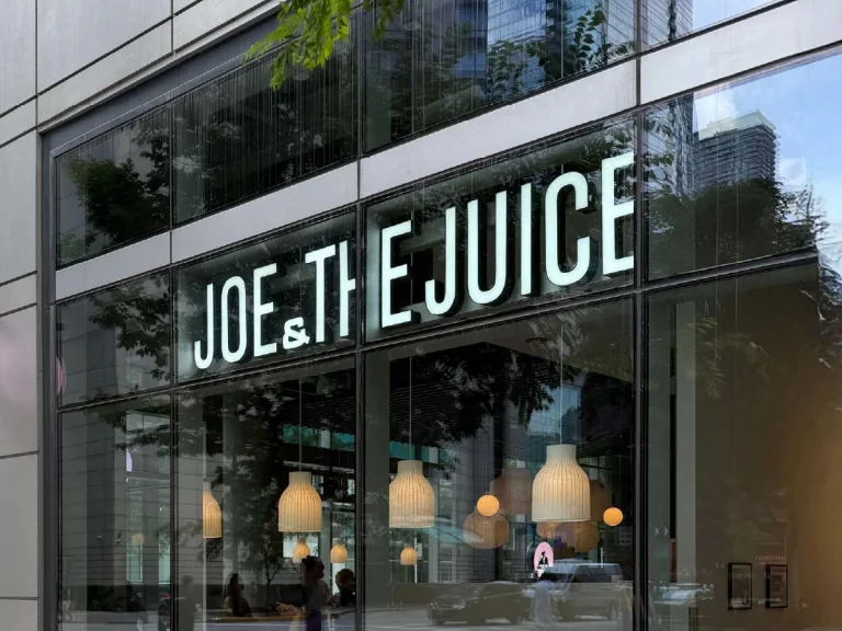 Channel letters for Joe & The Juice Chicago by SignFreaks, vibrant storefront design.