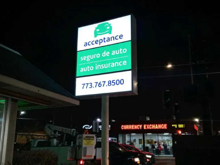 Acceptance Car Insureance Lightbox Sign in Chicago, built and installed by SignFreaks