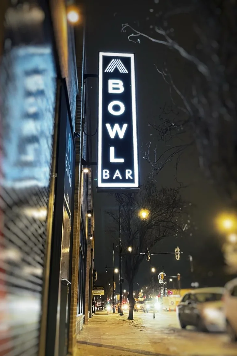 Lightbox sign for Avondale Bowl Chicago by SignFreaks, lighting up retro venue.
