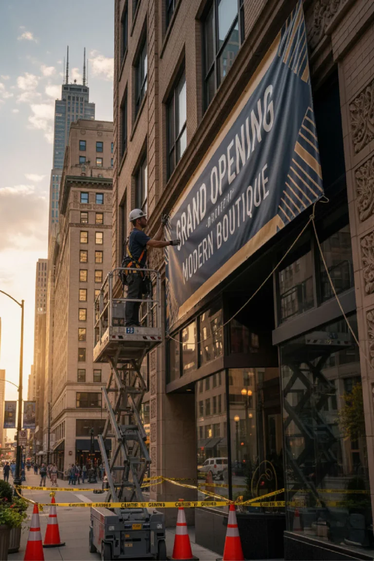 Banner installation services Chicago by SignFreaks.