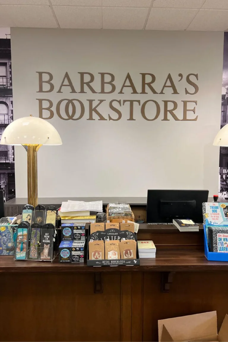 Barbra's Bookstore custom acrylic sign with modern lettering
