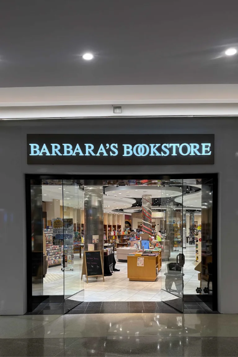 CNC router sign for Barbara's Bookstore Chicago by SignFreaks, showcasing bookstore branding.