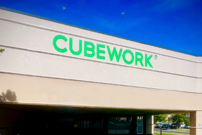 Custom acrylic office sign for Cubework designed by SignFreaks.