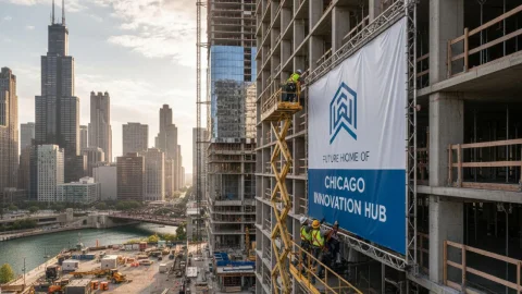 Custom Banner Installation Chicago, built and installed by SignFreaks