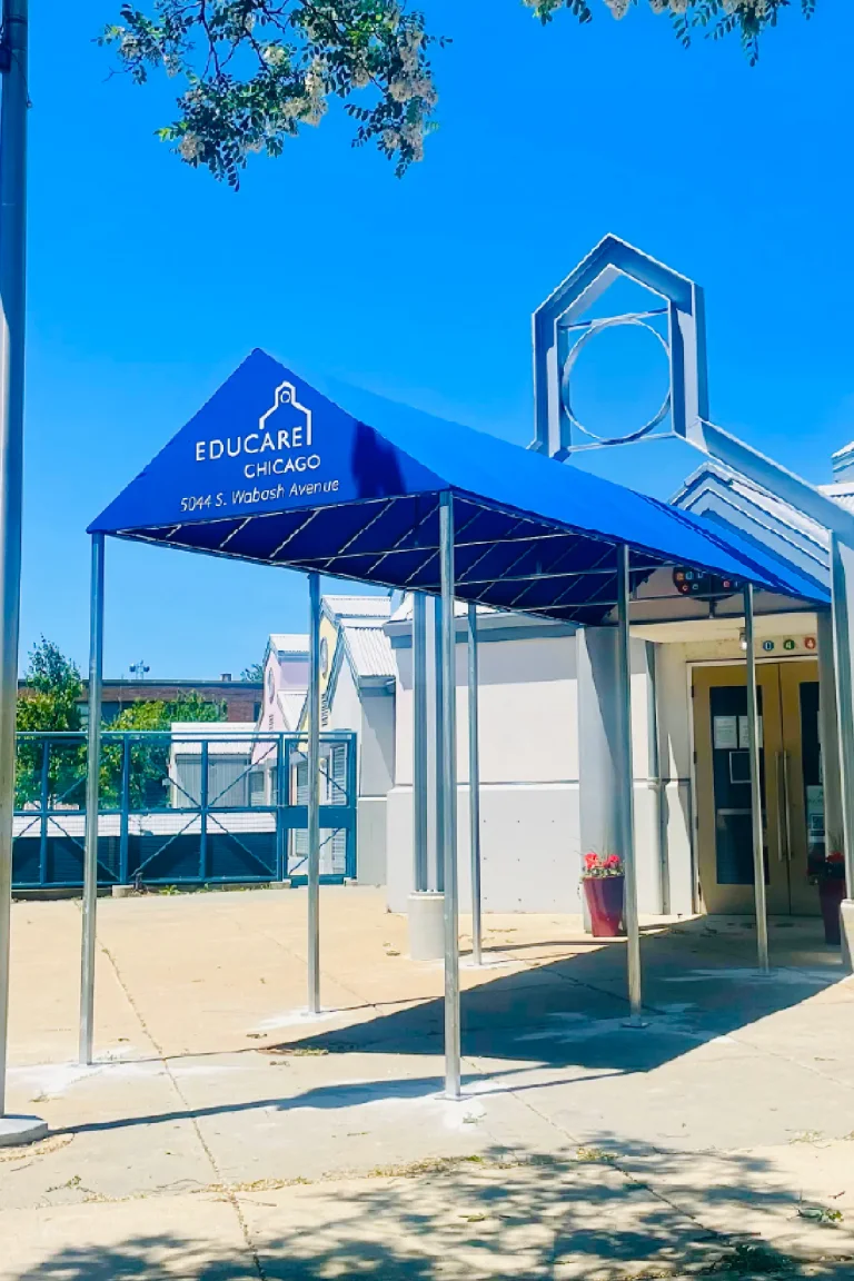 Entrance canopy for Educare Chicago by SignFreaks, improving school facility design.