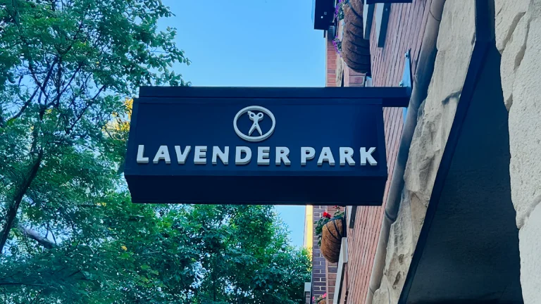 Lavendar Park Blade Sign Chicago, built and installed by SignFreaks