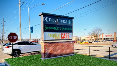 Pylon Monument Sign Shopping Center in Chicago, built and installed by SignFreaks
