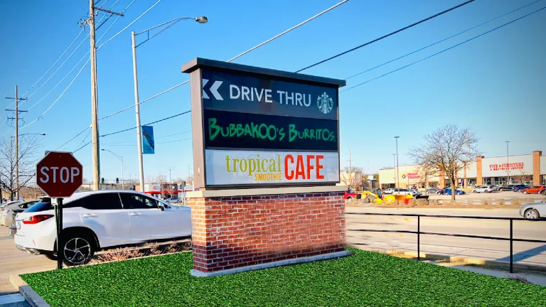 Pylon Monument Sign Shopping Center in Chicago, built and installed by SignFreaks