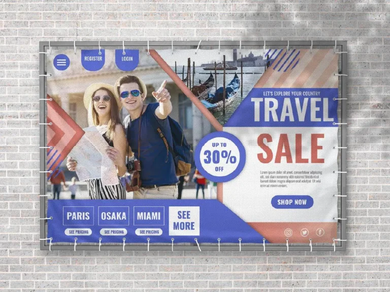 Study Abroad mesh banner in Chicago by SignFreaks, promoting educational programs.